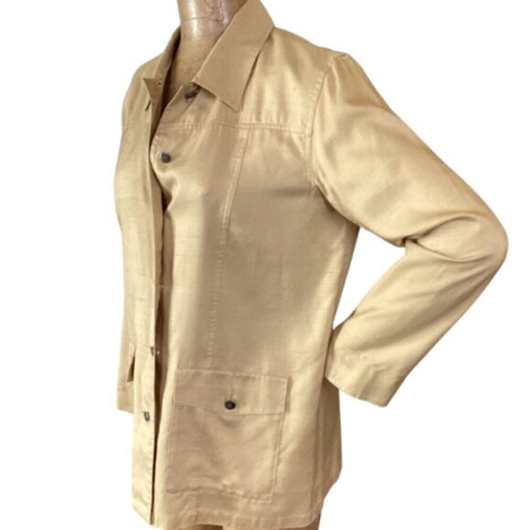 Chico's Design Button Up 100% Silk Shirt Sz 1 (M/8) Beige-Gold #315N - Picture 5 of 8